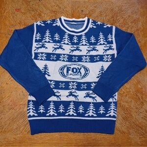 Fox Spots Ugly Christmas Sweater Size XS white and blue